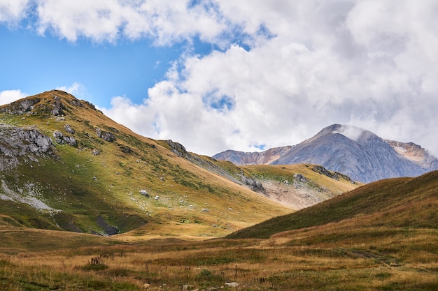 View of the autumn mountain pass on a clear day