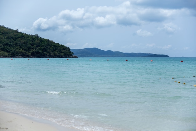 View of the azure sea or ocean from the shores of Thailand.