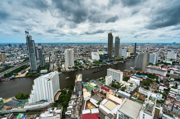 View of Bangkok city with Chao Phraya River, Thailand