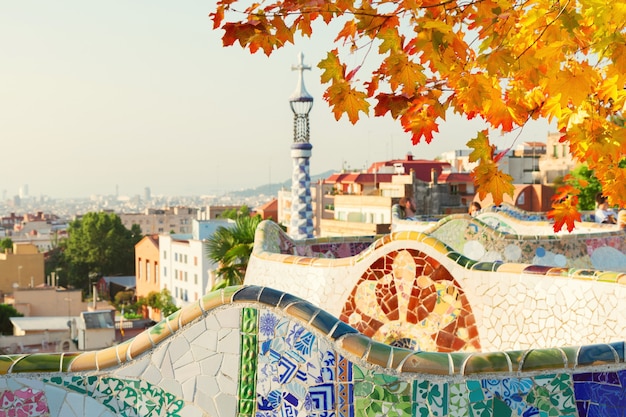 View of Barcelona  from park Guell at fall day,  Spain