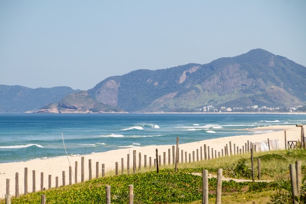 View of Barra da Tijuca beach in Rio de Janeiro, Brazil.