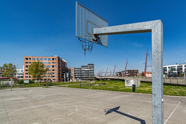 View of basketball court against blue sky