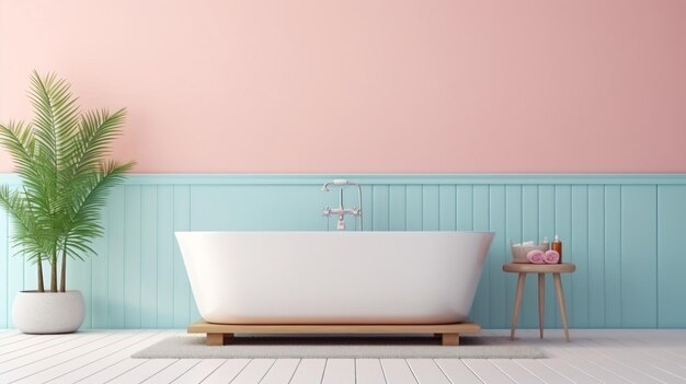 View of bathtub with side table and towel on sea view