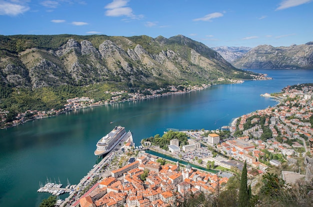 View of Bay and Old Town in Kotor Montenegro	
