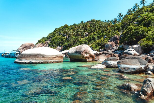 View of the bay and rocks on the islandShark Bay Koh Tao