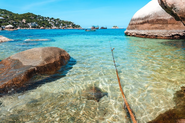 View of the bay and rocks on the islandShark Bay Koh Tao