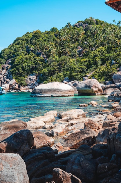 View of the bay and rocks on the islandShark Bay Koh Tao