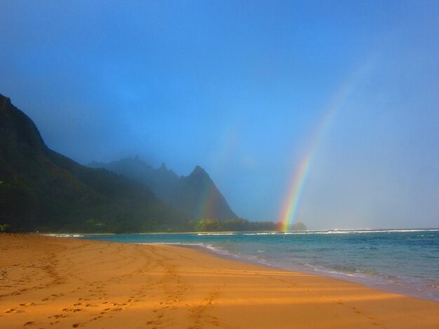 View of beach against blue sky