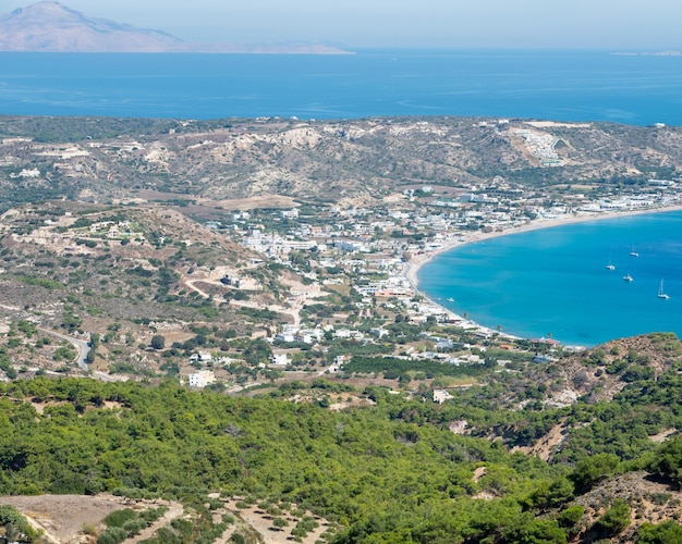 Photo view over beach and bay of kefalos kos greece