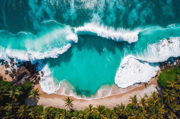 Photo view of the beach from above created with generative ai technology