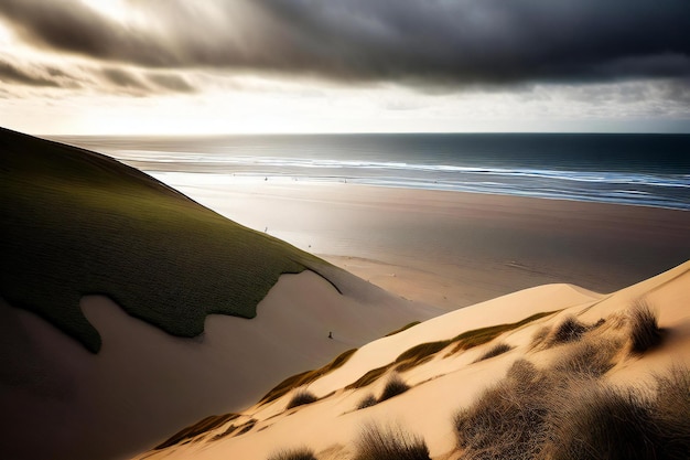 a view of a beach from the top of a sand dune