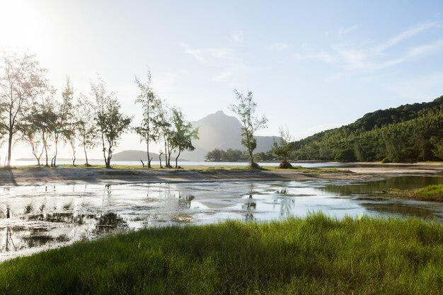 The view of the beautiful Bay of the Indian ocean and the mountain.