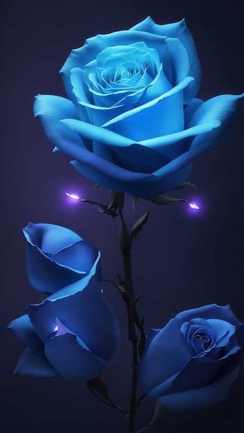 View of beautiful blooming bule rose flower with glowing lights