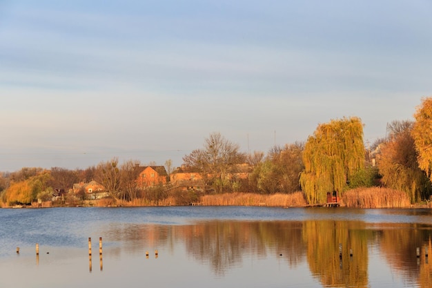 View on a beautiful lake at autumn