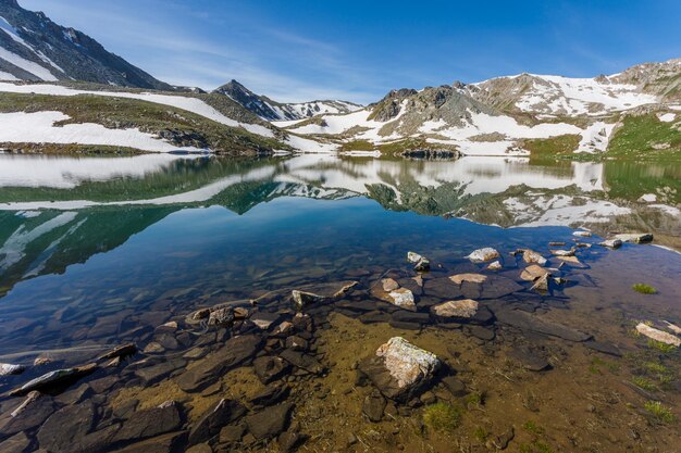 view of a beautiful mountain landscape with a lake