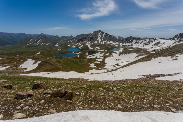 湖のある美しい山の風景の眺め