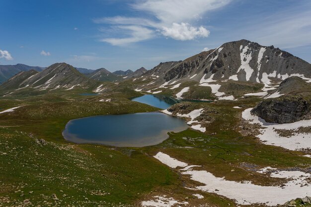 Photo view of a beautiful mountain landscape with a lake