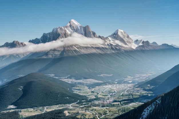 view of beautiful mountains landscape with blue sky and clear weather