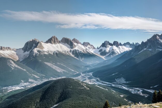 Photo view of beautiful mountains landscape with blue sky and clear weather