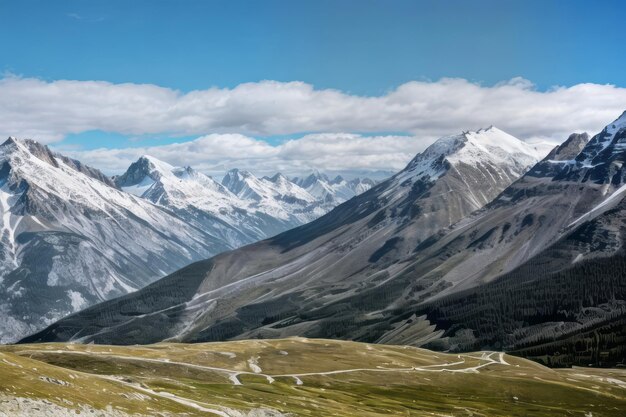 view of beautiful mountains landscape with blue sky and clear weather