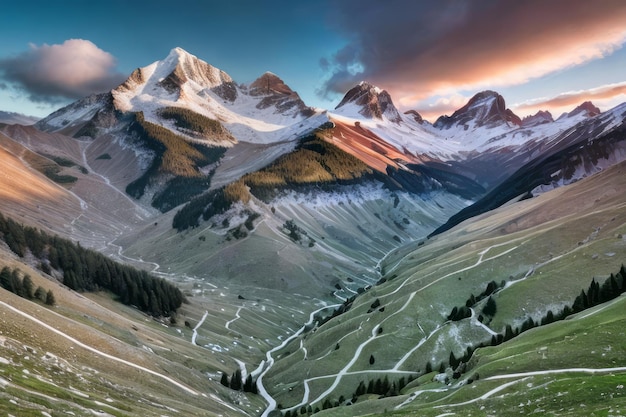 view of beautiful mountains landscape with blue sky and clear weather