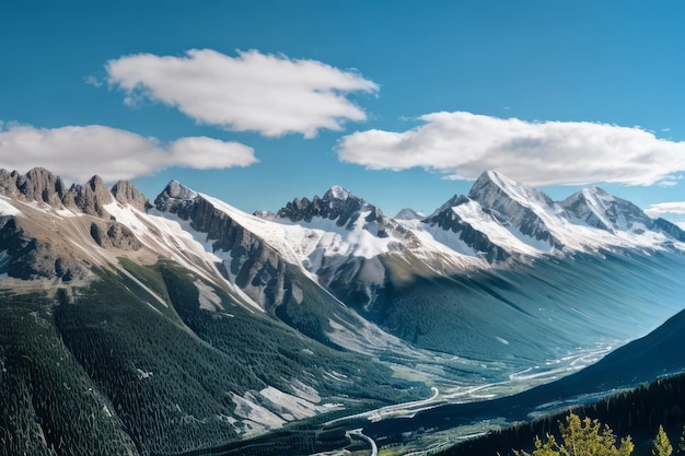 view of beautiful mountains landscape with blue sky and clear weather