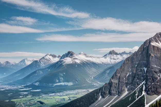 Photo view of beautiful mountains landscape with blue sky and clear weather