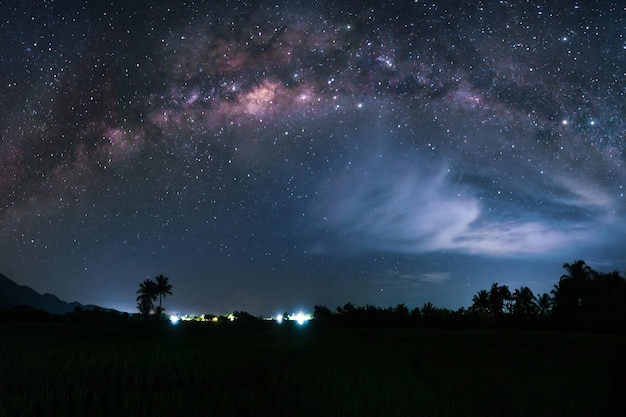 View of the beautiful night stars of the Milky Way galaxy in the Indonesian earth's solar system