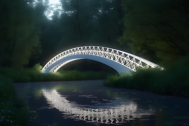 Foto vista sul bellissimo parco in primavera con un romantico ponte bianco rete neurale generata dall'intelligenza artificiale