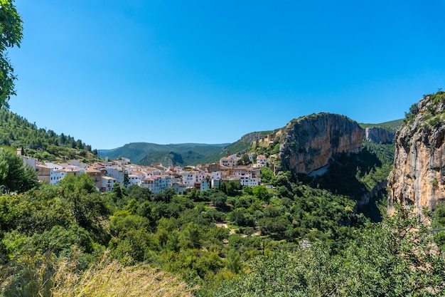 View of the beautiful town of Chulilla and its famous canyon in the mountains of the Valencian community