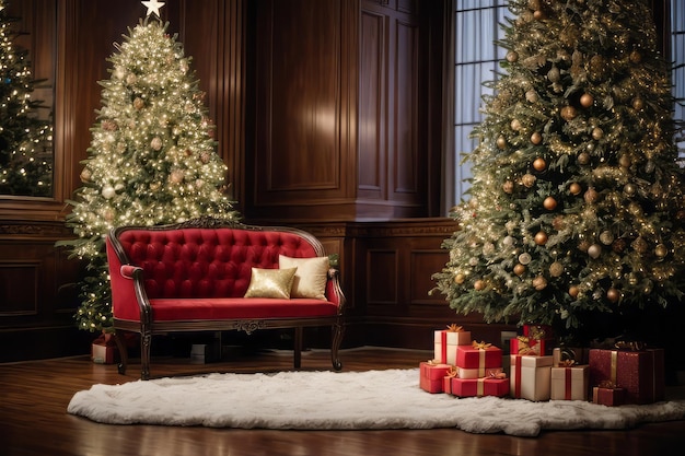 Вид красиво украшенной рождественской елки