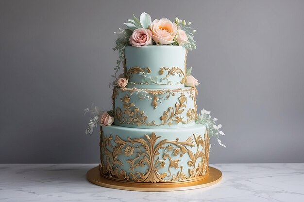 View of beautifully ornate weeding cake