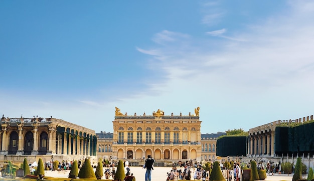 View of beautyfull palace and park Versailles complex historical residence in France