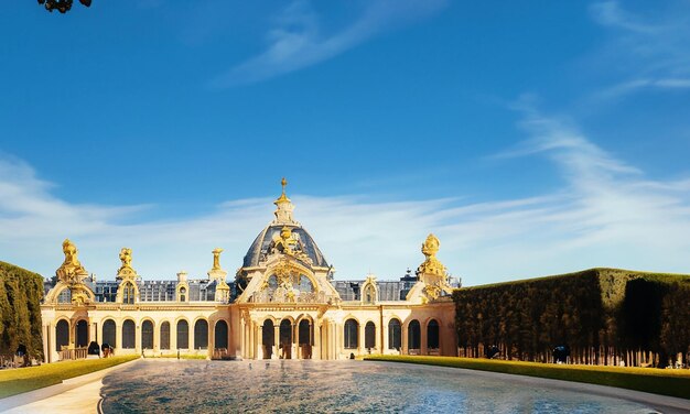 View of beautyfull palace and park versailles complex historical residence in france