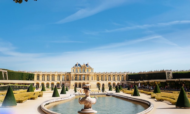 View of beautyfull palace and park Versailles complex historical residence in France