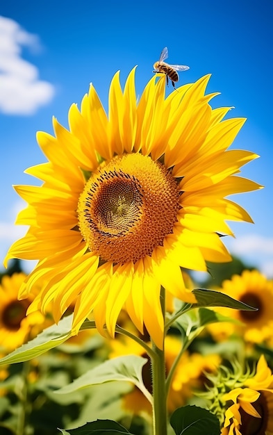 View of bee on sunflower