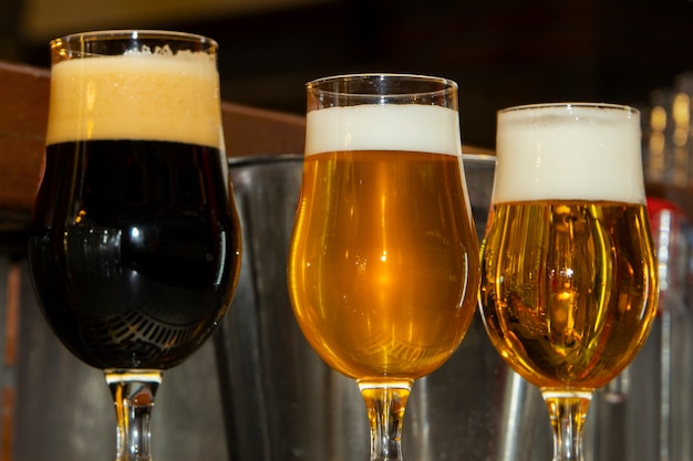 View of beer in glass at the brewery