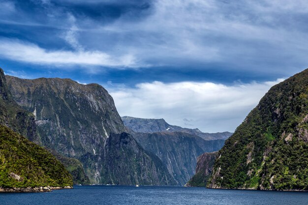 View of the beginning of Milford Sound fiord from Tasman Sea