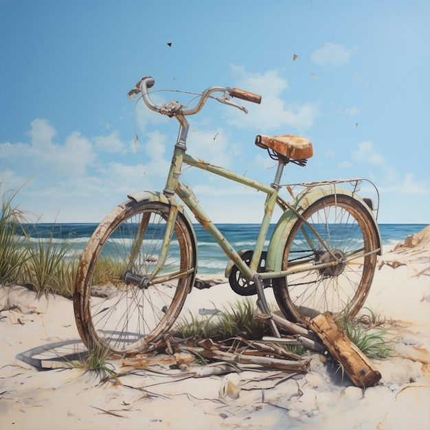 View of bicycle on the beach