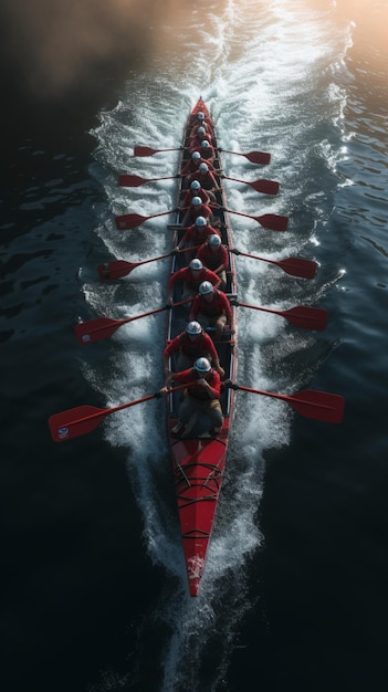 Photo view birds eye of rowing team displaying flawless synchronization vertical mobile wallpaper