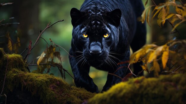 Photo view of black panther in the wild