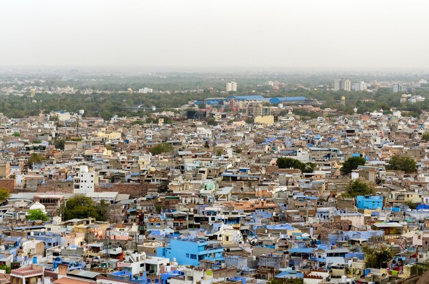 View of The Blue City in Jodhpur India taken from Mehrangarh Fort