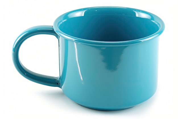 View of a blue coffee mug from the top on a single white background