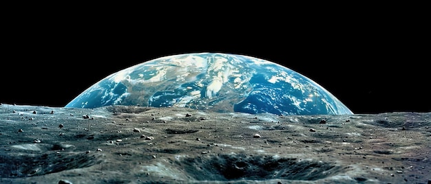 Photo a view of blue earth from the moon39s surface provided by nasa