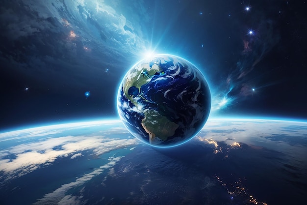 View of blue planet earth in space 3d rendering