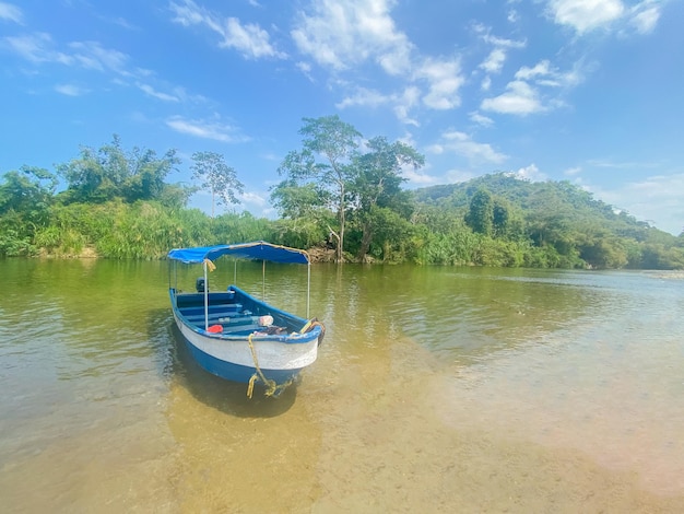 View of a boat parked on the river