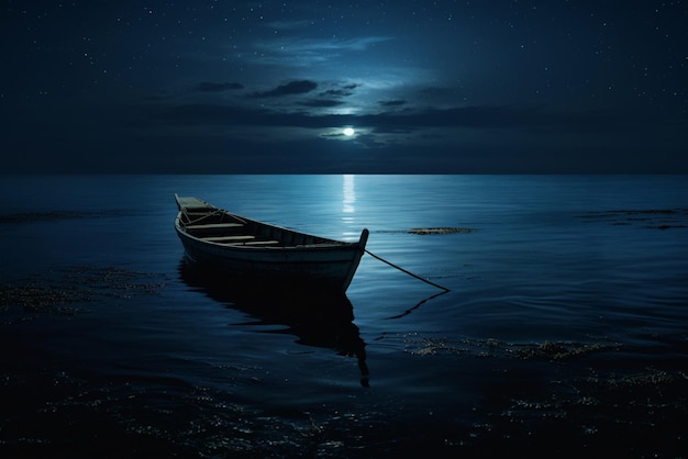 夜の水上でのボートの景色