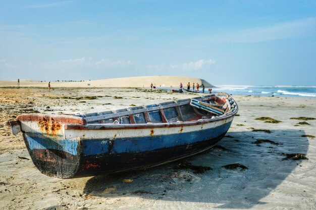 View of boats moored at beach