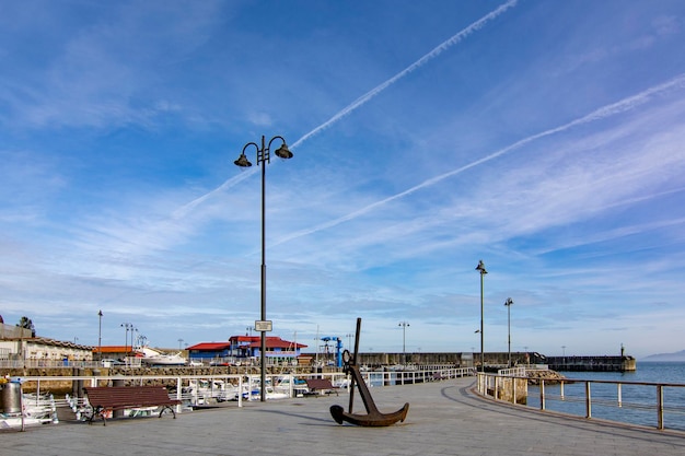 View of the boats in a port in Lastres Asturias Spain