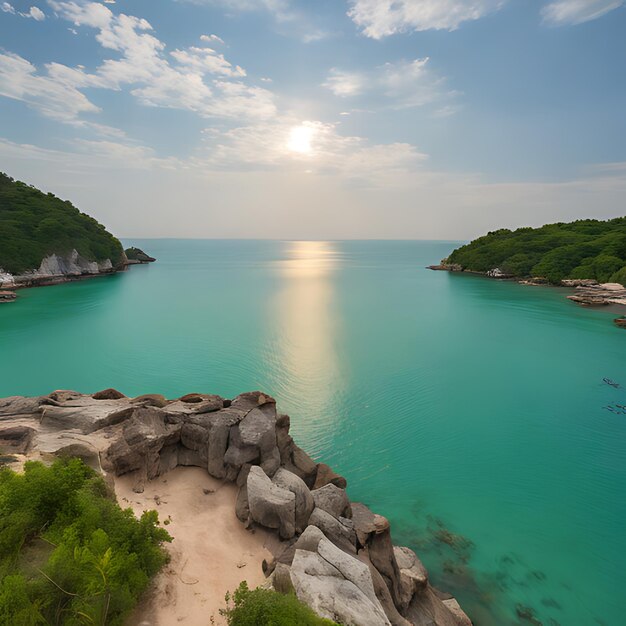 Photo a view of a body of water from the top of a cliff